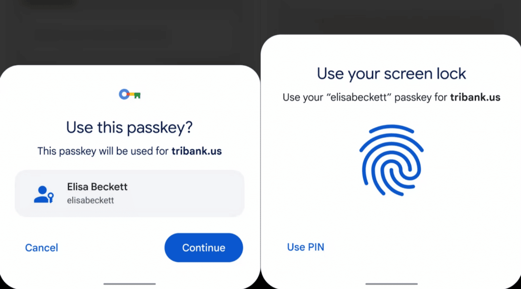 Přihlašování pomocí passkey na Android telefonu